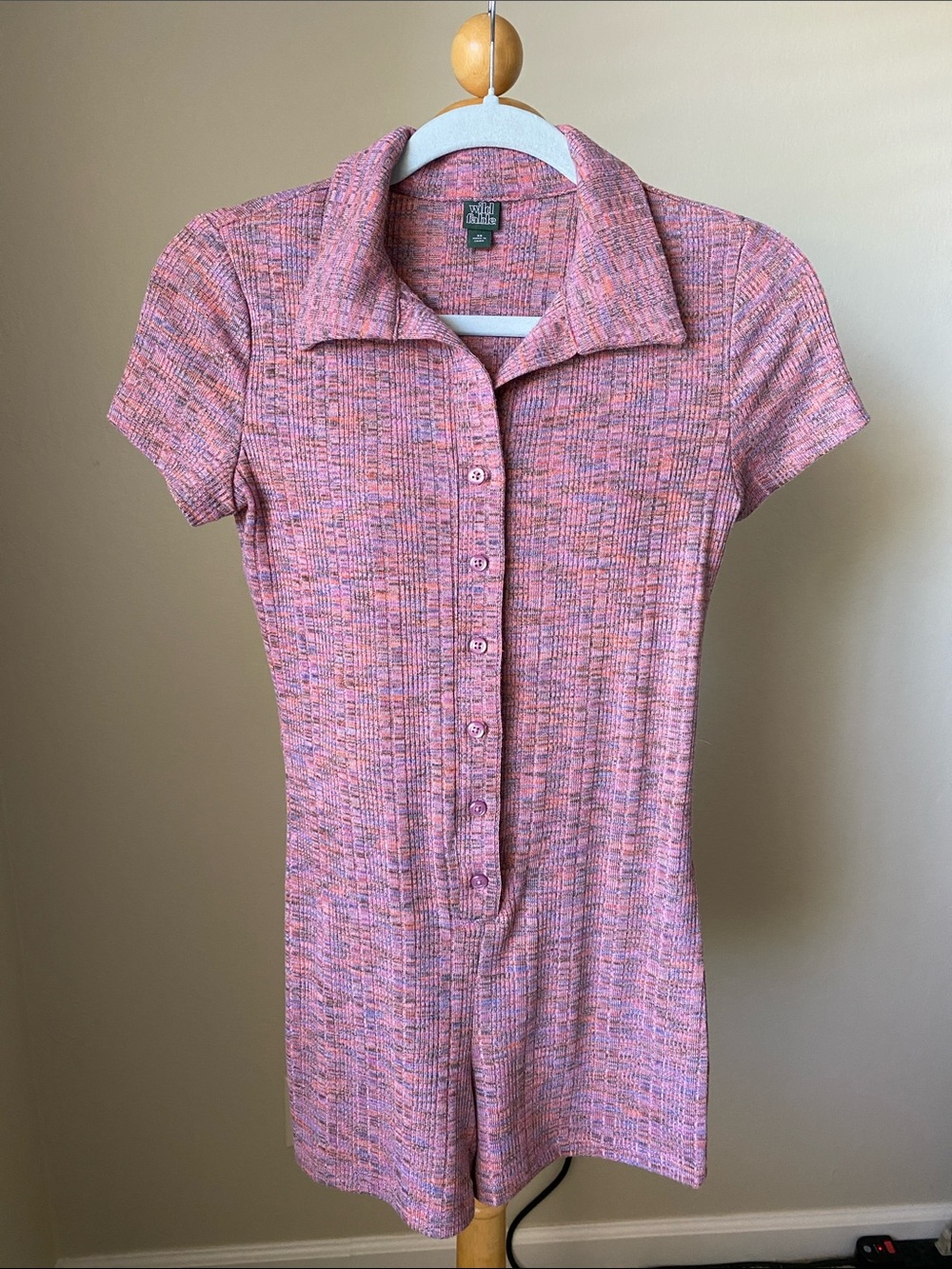 Wild Fable Pink Multicolor Short-Sleeve Button-Front Knit Romper